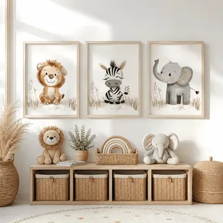 Generisch 3er Dschungel Poster-Set fürs Babyzimmer A4 A3 - Bilder Safaritiere: Elefant Faultier, Nilpferd, Giraffe, Löwe, Zebra, Panda fürs Kinderzimmer (Safari Zebra, DIN A3, Ungerahmt)