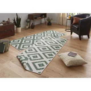 HANSE HOME NORTHRUGS Outdoor, Wetterfest Modernes Geometrisches Muster Läufer für Balkon Terrasse Garten Wintergarten Wohnzimmerteppich Wasserfest, Polypropylen, Grün,Creme, 80x250cm