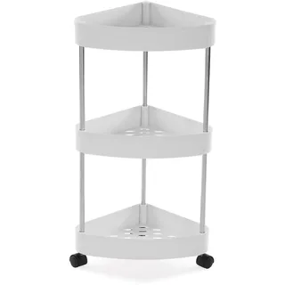 Versa Arnoth Möbel für das Badezimmer, Zusatzmöbel, Aufbewahrungswagen oder -karren, Eckmöbel mit 3 Regalen und Rädern, Maße (H x L x B) 65 x 25 x 32, Kunststoff, Farbe Weiß.