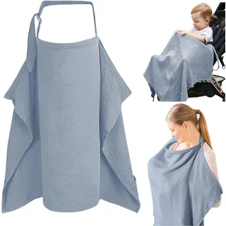 Stilltuch für Unterwegs, Musselin-Stillbezug, Stillschal für Baby Mutter, Stillschal für Unterwegs, mit Netz Ausgekleidet, Weicher und Atmungsaktiver Stillschürze, Verstellbarer Riemen(Blau)