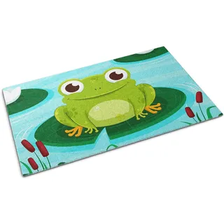 Fußmatte für die Tür – Unterlage zur Aufnahme von Schmutz – Rutschfeste Fußmatte für Innen- und Außenbereich – 150x100 cm – Niedliche Frosch-Motiv - Grün