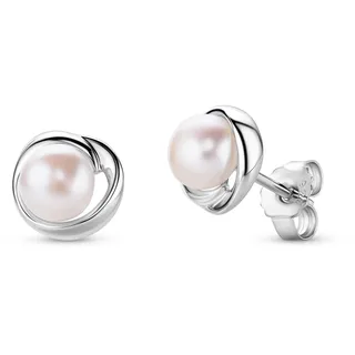 MIORE Schmuck Damen, 925 Sterling Silber, Perlen Ohrringe, Ohrstecker Silber 925 mit Weiße Süßwasser-Zuchtperlen, Hypoallergene Ohrringe Damen, Perlenschmuck in hochwertiger Schmuckbox