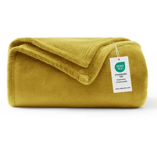 WAVVE Kuscheldecke Flauschig Decke Fleecedecke - Sofadecke 150x200 cm Warm Wohndecke Couchdecke, Gelb Decke Weich Sofaüberwurf XL