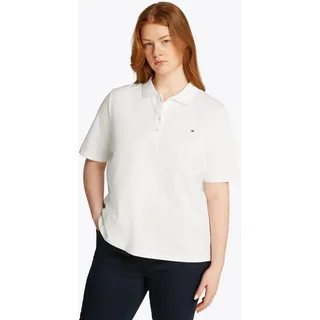 Poloshirt TOMMY HILFIGER CURVE "CRV 1985 REG PIQUE POLO SS", Damen, Gr. 52, ecru, Piqué, Obermaterial: 96% Baumwolle, 4% Elasthan, unifarben, regular fit normal, ohne Ausschnitt, abgesteppte Kante, Shirts Poloshirt, in großen Größen, Piqué-Qualität