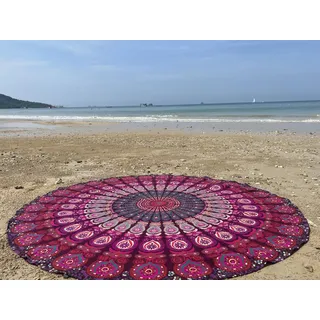 raajsee Indien Strandtuch Rund Mandala Hippie Lila/Groß Indisch Rundes Baumwolle/Boho Runder Yoga Matte Tuch Meditation/Tischdecke Rund aufhänger Decke Picknick handgefertigt Teppich