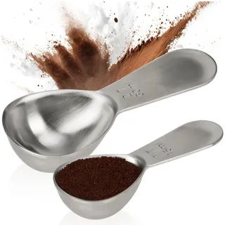 COM-FOUR® 2x Kaffeeportionierer aus rostfreiem Edelstahl - Dosierlöffel in zwei Größen - Messlöffel mit ergonomischem Griff - Maßlöffel zum Kochen & Backen (silberfarben - 30ml + 15ml)