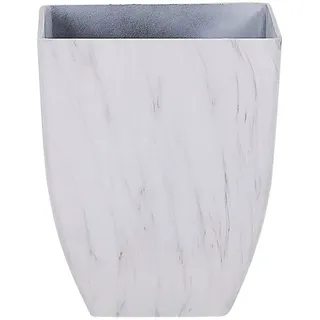Beliani Blumentopf weiß Marmor Optik quadratisch 35/35/42 cm Miro , Stein , 42 cm , Dekoration, Blumen & Blumentöpfe, Übertöpfe