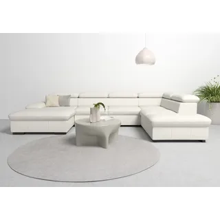 Wohnlandschaft HOME AFFAIRE "Alberto U-Form", weiß (altweiß), B:350cm H:73cm T:228cm, Luxus-Microfaser in Lederoptik (100% Polyester);Microfaser in Antiklederoptik (100% Polyester);Luxus-Microfaser Vintageoptik (100% Polyester);Luxus-Microfaser weich (90%Polyester 10%Polyamid), Sofas, Wohnlandschaft, mit Kopfteilverstellung, wahlweise mit Bettfunktion