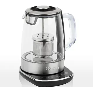 h.koenig Instant T Teekanne Elektrischer Glas-Wasserkocher TI600 mit Edelstahl-Teefilter