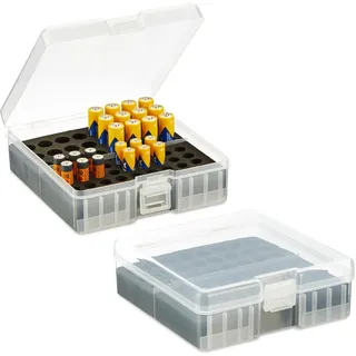 Relaxdays Batteriebox 5,5 x 15 x 15,5 cm 2-tlg. transparent/schwarz