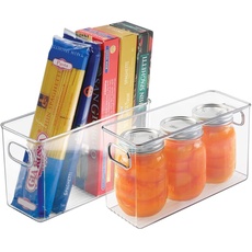 mDesign 2er-Set Aufbewahrungsbox – ideal zur Küchen Ablage, im Küchenschrank oder als Kühlschrankbox – Kunststoffbox mit praktischen Griffen – auch für den Gefrierschrank geeignet – transparent
