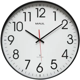 Maul Wanduhr MAULclimb Ø 47 cm | extragroße Funkuhr | stilvolle Uhr für Wohnbereich, Schlafzimmer, Küche, Büro und Besprechungsraum | gut lesbar Dank großen Ziffern | Schwarz