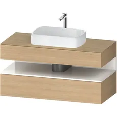 Duravit Qatego Konsolenwaschtischunterbau, 1 Auszug, 1 Schubkasten, Ausschnitt mittig, 1200x550x600mm, Nische Weiß Hochglanz, QA4732022, Farbe: Eiche Natur/mit Nischenbeleuchtung