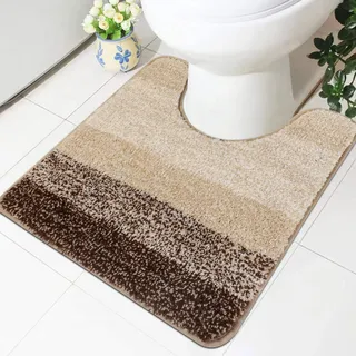 Famibay Badematte Rustschfest 50x50cm WC Vorleger mit Ausschnitt Beige WC Teppich Waschbar Badezimmerteppich Toilette Wasserabsorbierend Badteppich Mikrofaser für Toilette Badezimmer
