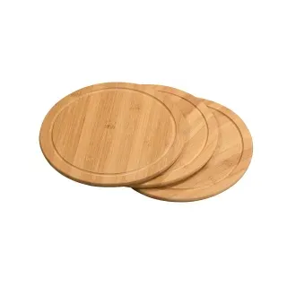 Kesper Fleischteller, Ø 25 cm, Set, 3-teilig, Praktisches Steakbrett aus Bambus zum Schneiden und Servieren, 1 Set