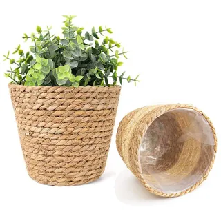 BEEK Pflanzenkörbe Blumenkorb Blumentopf Pflanzkorb Pflanzentöpfe Übertöpfe Aufbewahrungskorb 18cm 2er Set für drinnen und draußen.