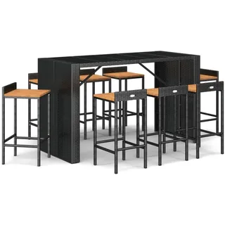 vidaXL 9-tlg. Gartenbar-Set Schwarz Poly Rattan & Massivholz Akazie - Schwarz