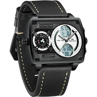 MEGALITH Herren Uhr Digital Analog: Multi-Zeitzone Arbeits Armbanduhr mit Groß Zifferblatt Quadratisch - Stilvoll Geschenke für Business Männer Jubiläum Geburtstag