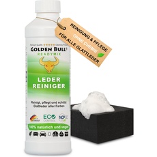 Golden Bull® Lederreiniger & Lederpflege für Ledercouch 500ml + Schwamm [STARK - VEGAN - OHNE Chemie] Leder Reiniger mit natürlichem Kokosöl für Reinigung & Pflege von Ledersofa Auto Couch Sofa