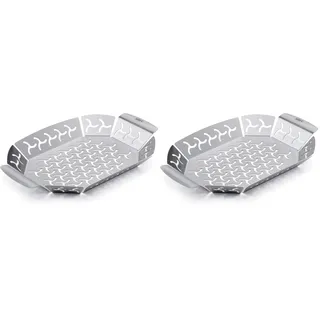 Weber Premium Grillkorb - Klein (27 x 19cm), Hitzebeständige & spülmaschinenfeste BBQ Grillschale aus Edelstahl, Ideal für Beilagen (Fleisch, Gemüse), für alle Grilltypen geeignet - Silber (6677)