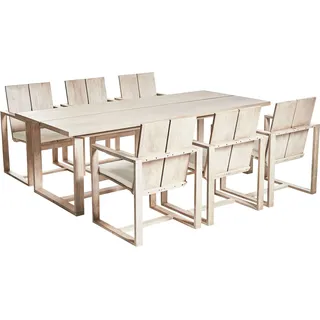 BELIANI Gartenmöbel Set Hellbraun aus Akazienholz mit Tisch und Stühlen 230 x 100 cm Rechteckig für 6 Personen Rustikaler Stil Outdoor Gartenmöbel - Braun, Weiß