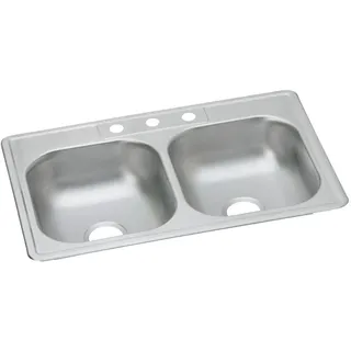 Elkay D233223 Dayton Equal Doppelbecken-Aufsatzspüle, Edelstahl, Edelstahl, 33 x 22 x 6,5 cm