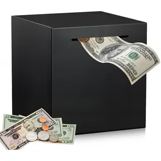Spardose Nicht Zum öffnen, 12x12x12 cm Money Box Edelstahl Sparbox Schwarz Sparschwein Ohne öffnung Sparbüchse für Erwachsene Münzen und Scheine