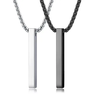 YAODCA Herren Halsketten Edelstahl Silber und Schwarz Bar Anhänger Halskette für Männer Frauen Paare Halsketten Herren Kette Halskette B