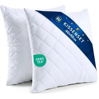 Amazinggirl Kopfkissen 40x40 cm - Kissen Allergiker Schlafkissen Polster Pillow Made in EU und Pillows for Sleeping 40 x 40 Bett Kissens für Schlafen Oeko-Tex Weiß - 2 Stück