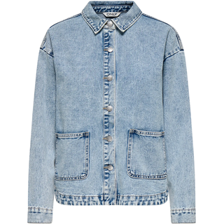 Jeansjacke ONLY "ONLLARA LS DNM SHACKET GUA NOOS", Damen, Gr. L, blau (light blau denim), Denim/Jeans, Obermaterial: 80% Baumwolle, 20% Polyester, unifarben, normal, Jacken Jeansjacke, Baumwollmischung