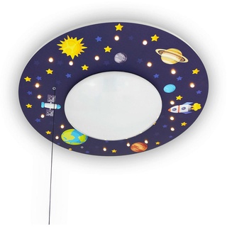 Niermann Kinderdeckenleuchte , Multicolor, Weiß , Kunststoff, Holzwerkstoff , Weltall , 11 cm , Zugschalter , Lampen & Leuchten, Innenbeleuchtung, Kinderzimmerlampen