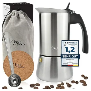 MILU Espressokocher 100 ml 2 Tassen Schwarz/Silber