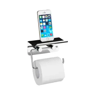 WENKO Toilettenpapierhalter mit Smartphone-Ablage, Edelstahl, Komfortable 2in1 Lösung für das Badezimmer, 1 Stück