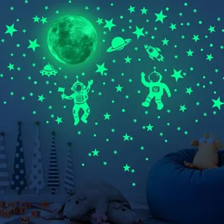 Sternenhimmel Aufkleber Leuchtend Fluoreszierende Aufkleber Wasserdicht Leuchtsterne Kinderzimme Selbstklebend Leuchtaufkleber Kinderzimmer Wandsticker Leuchtender Astronaut für Schlafzimmerdekoration