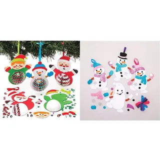 Baker Ross AR759 Pailletten-Dekorationssets, Weihnachtsfiguren, 3 Stück, sortiert & AT160 Weihnachtskugeln Mix & Match Schneemann (6 Stück) Christbaumschmuck Bastelset für Kinder, Sortiert