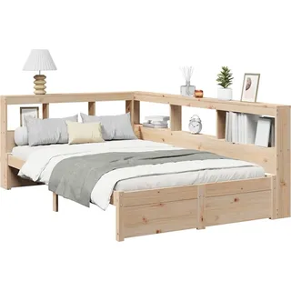 vidaXL Massivholzbett mit Regal ohne Matratze 120x200 cm Kiefer - Braun