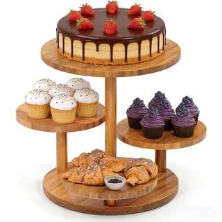 Tortenständer 4 Etagen, Etagere aus Holz für Kuchen, Cupcakes & Dessert