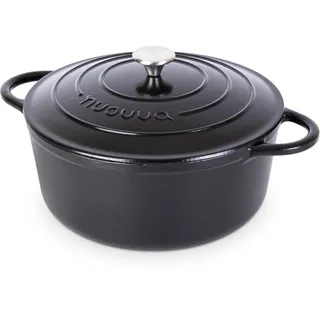Gusseisen-Dutch Oven mit Deckel – Emaille-Schmortopf mit Antihaft, Ofenfest bis 260°C – Schwarz, 6.9 Liter, 30 cm – von Nuovva