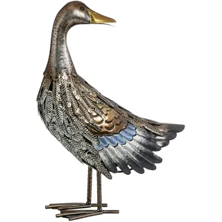 Dehner Dekofigur Ente, Gartendeko frostbeständig, Dekoartikel Indoor / Outdoor, ca. 30 x 44 x 16 cm, Metall, silber / braun