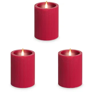 Idena 50158 - LED Kerze ca. 11 x 7,5 cm, Echtwachskerze mit flackerndem Licht, Farbe zufällig, batteriebetrieben, 6h Timer, als Party Deko, Weihnachtsdeko, zur Hochzeit (Packung mit 3)