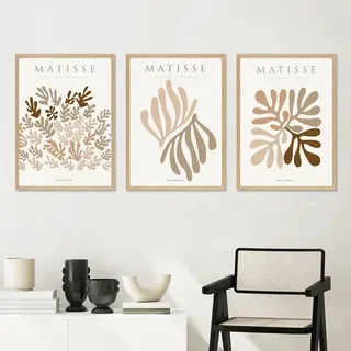 RDRDtbtr Vintage-Leinwandgemälde in Beige Wandbilder Matisse-Boho-Poster Kunstdrucke abstrakte Wand Bilder Wohnzimmer-Inneneinrichtung Heimdekoration 50 x 70 cm x 3 ungerahmt