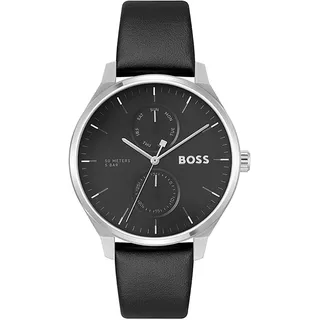 Hugo Boss Herren Sportuhr 1514102 Quarzwerk Kalender 50m Wasserdicht schwarz Lederarmband - Schwarz