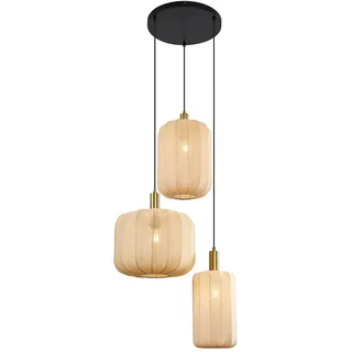 Qazqa Japandi Pendelleuchte, Pendellampe - Pluni - Schwarz Gold, Rund, 3-flammig, 64cm,