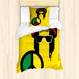ABAKUHAUS jamaikanisch Mantele, Konzeptionelle Reggae Man, Milbensicher Allergiker geeignet mit Kissenbezügen, 135 cm x 200 cm - 80 x 80 cm, gelb Multicolor - Gelb