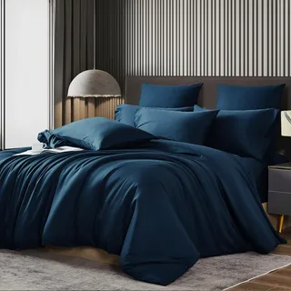 Luowei Bettwäsche-Set Lyocell Marineblau 220 x 240 cm + 2 x 80 x 80 cm