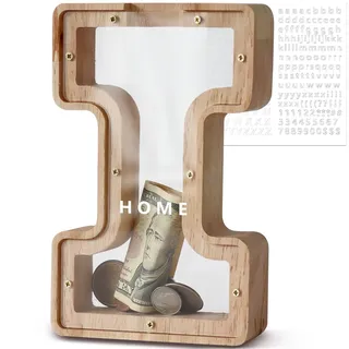 DBPBToU Spardose Kinder, Sparschwein Kinder, Buchstaben Spardose Holz, Spardose Personalisiert für Geburtstag Geschenk/Heimdekoration/Keepsake (I)