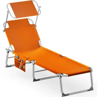 CASARIA Sonnenliege Klappbar mit Sonnendach Orange - Orange