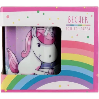 P:os 27567 - Trinkbecher mit trendigem Einhorn Motiv, Tasse für Mädchen mit ca. 200 ml Fassungsvermögen, aus Porzellan, im Geschenkkarton, mikrowellen- und spülmaschinengeeignet