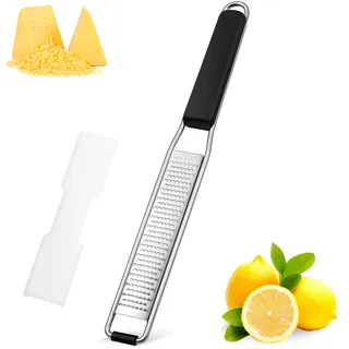 Diboniur Käsereibe, Handreibe Parmesanreibe Knoblauchreibe Zitronenreibe Ingwerreibe Edelstahl, mit Schutzhülle und Reinigungsbürste, Silber