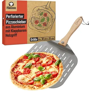 Chef Pomodoro - Pizzaschieber - 30,5 x 35,6 cm - Faltbarer Griff - Perforierte Aluminium Pizzaschaufel zum einfachen Einschieben des Pizzateigs - Perfekt als Backofenzubehör und für Hobby Pizzabäcker